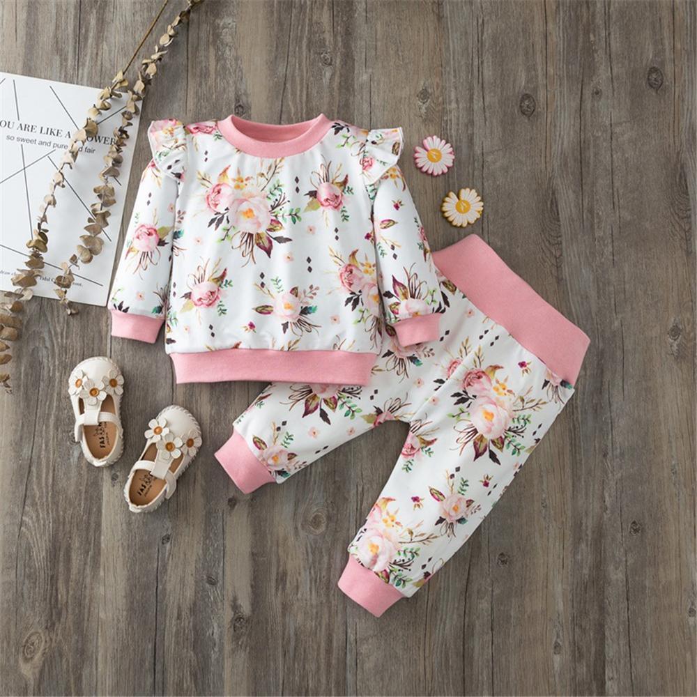 Baby Girls Floral Printed Long Sleeve Top & Pants Boutique Baby Clothes Wholesale