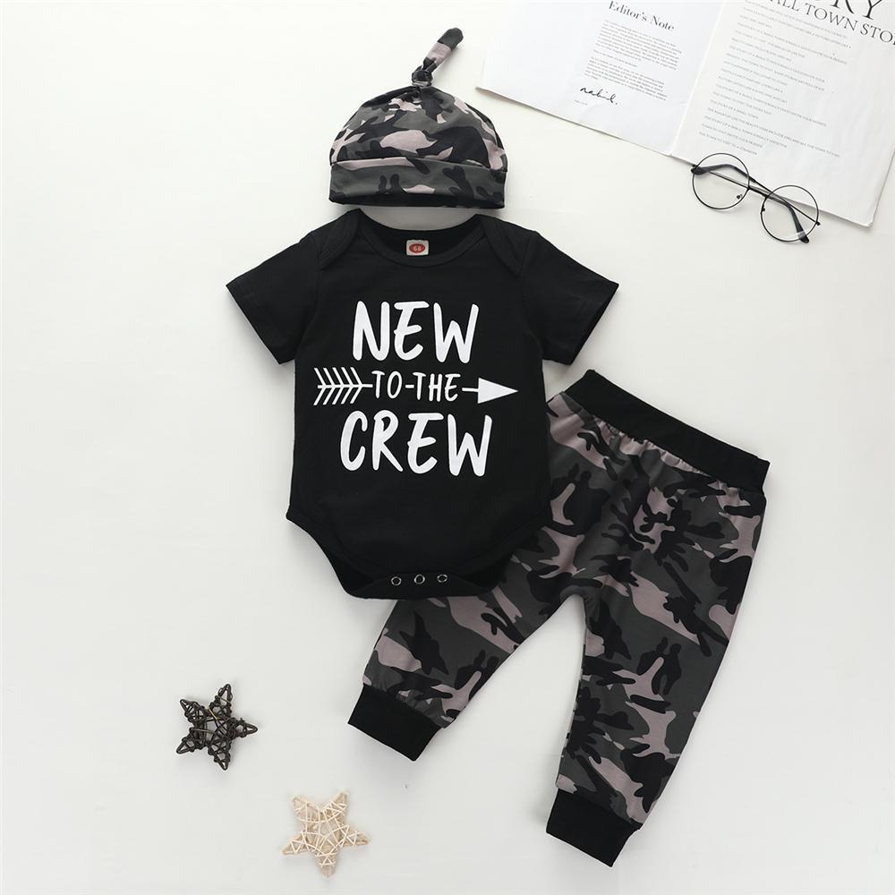 Baby Boy New To Crew Short Sleeve Top & Camo Pants & Hat