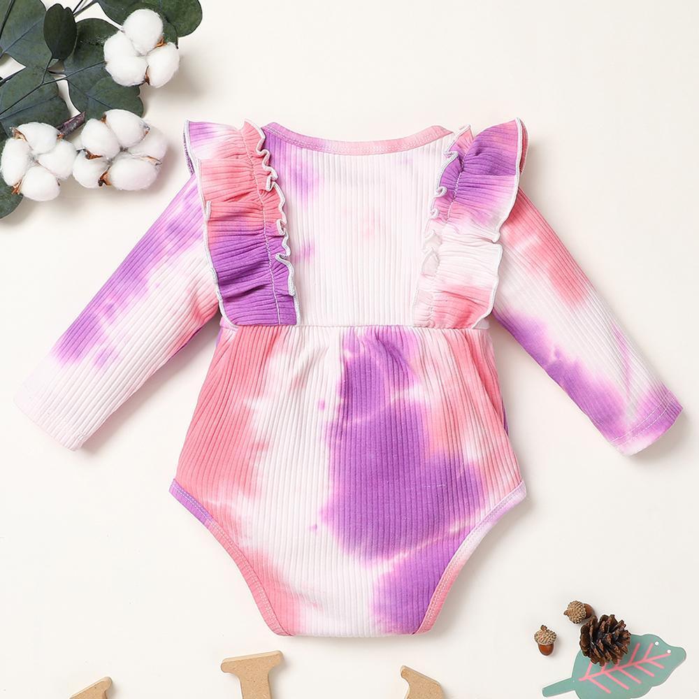 Baby Girl Long Sleeve Tie-dye Bow Decor Long Sleeve Romper Baby Clothing Warehouse