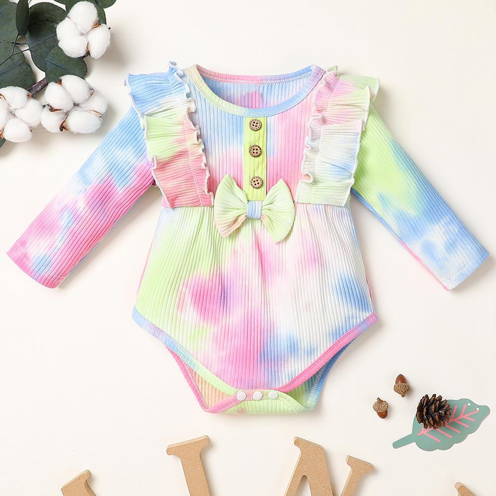 Baby Girl Long Sleeve Tie-dye Bow Decor Long Sleeve Romper Baby Clothing Warehouse