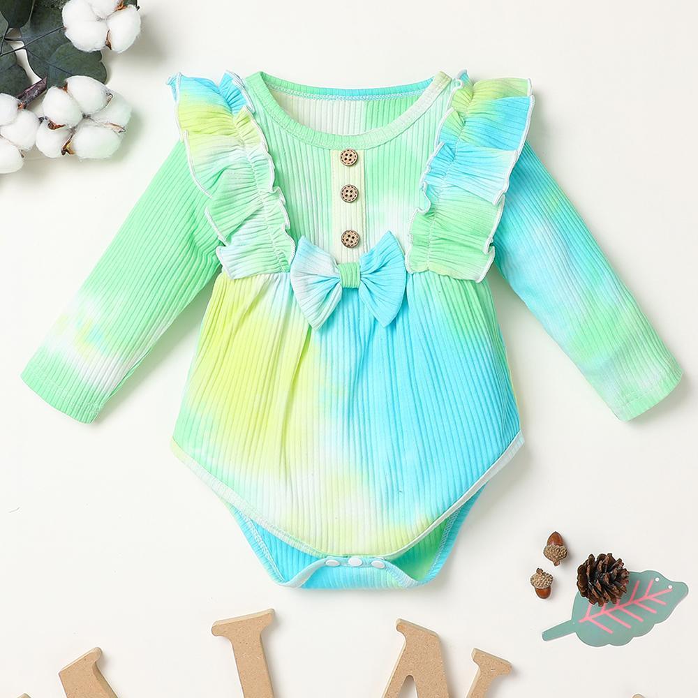 Baby Girl Long Sleeve Tie-dye Bow Decor Long Sleeve Romper Baby Clothing Warehouse