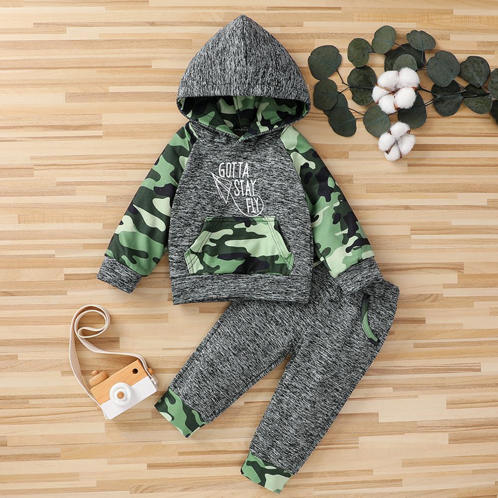 Baby Boys Gotta Stay Fly Camo Hooded Long Sleeve Top & Pants Baby Outfits