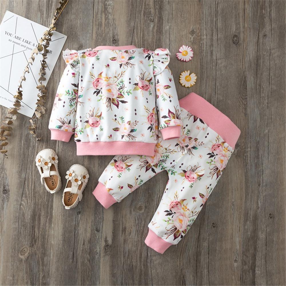 Baby Girls Floral Printed Long Sleeve Top & Pants Boutique Baby Clothes Wholesale