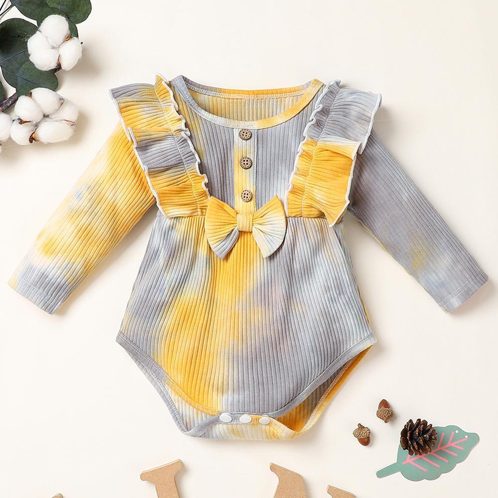 Baby Girl Long Sleeve Tie-dye Bow Decor Long Sleeve Romper Baby Clothing Warehouse