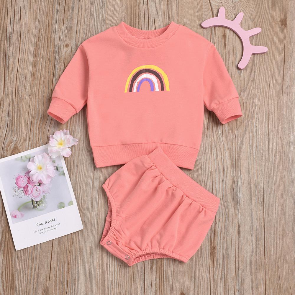 Baby Girls Casual Long Sleeve Rainbow Top & Short Baby Clothes Suppliers