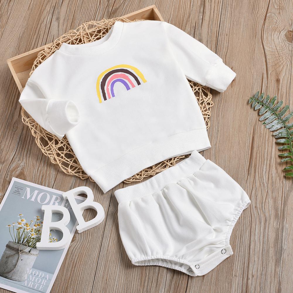 Baby Girls Casual Long Sleeve Rainbow Top & Short Baby Clothes Suppliers