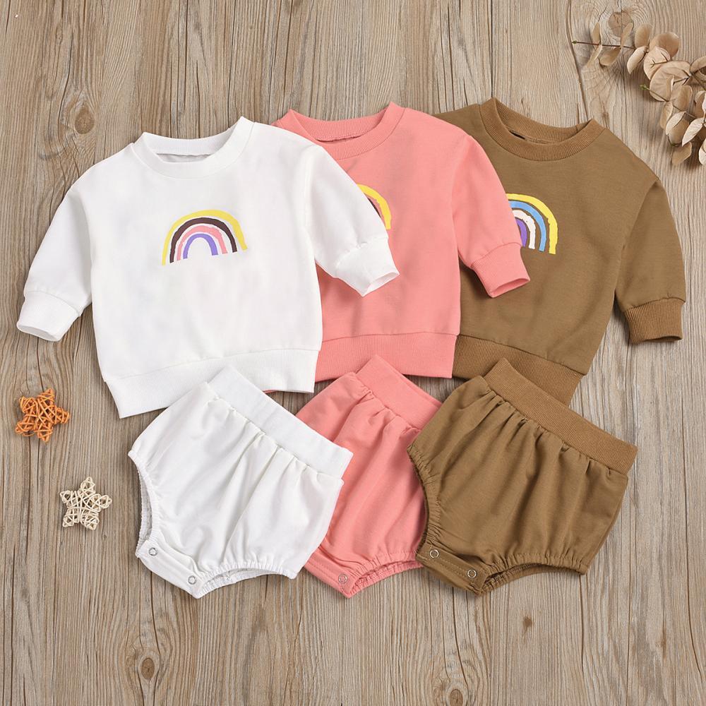 Baby Girls Casual Long Sleeve Rainbow Top & Short Baby Clothes Suppliers