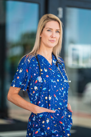 Spaceship Printed Scrub Top