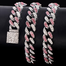 將圖片載入圖庫檢視器 Dollar Tongue Shape Pendant with Pink Crystal Cuban Chain Iced Out Bling Necklace IAMQUEEN FASHION
