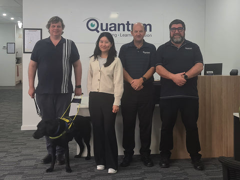 Danny Keogh - Access Technology Software Officer (with Varden, his guide dog), Karmun Suen - Quantum Support Officer, Stewart Andrews and Leon Savaris - Low Vision Consultants.