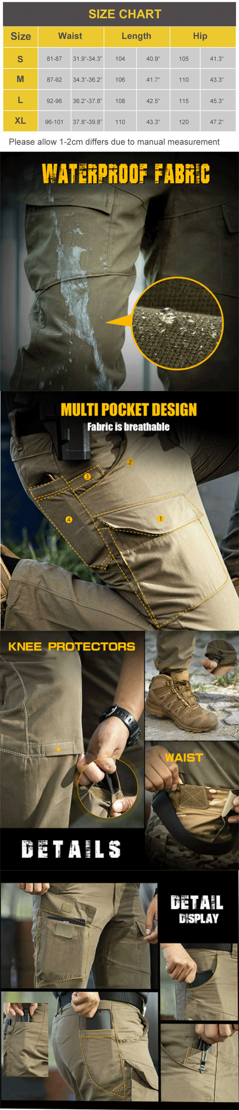 Men's Tactical Pants Cargo Work Pants Kneepad, Foot Adjustable Design for  Picnic, Fishing, Hiking, Hiking (Color : Gray, Size : Large)