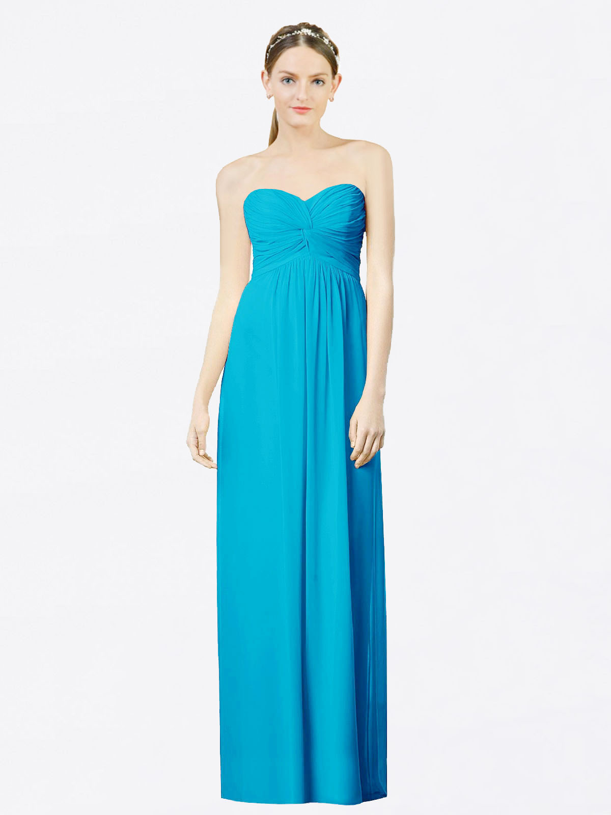 Long A-Line Sweetheart Sleeveless Turquoise Chiffon Bridesmaid Dress Kiara