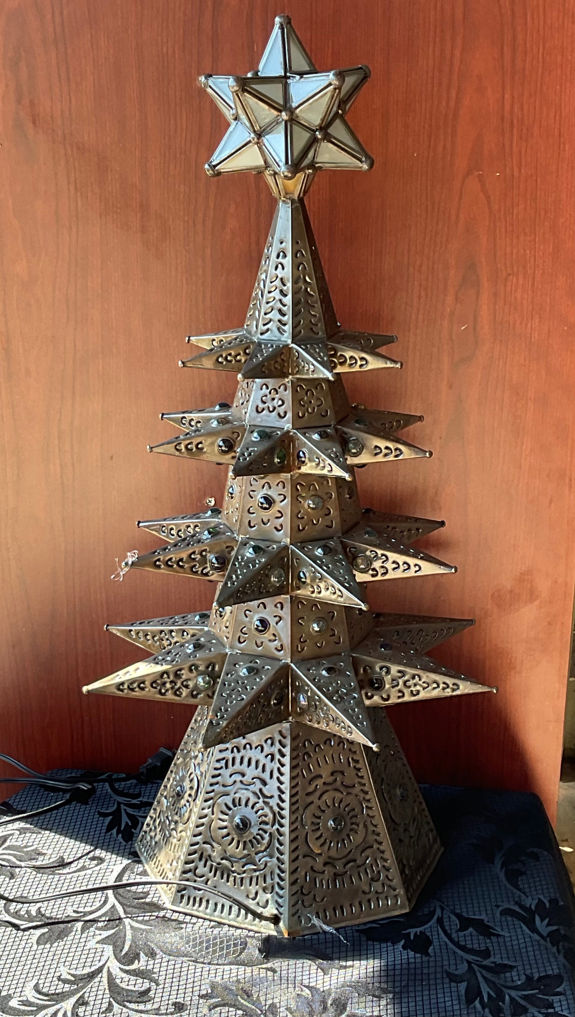 Lighted Pierced Tin Christmas Tree 2.5''