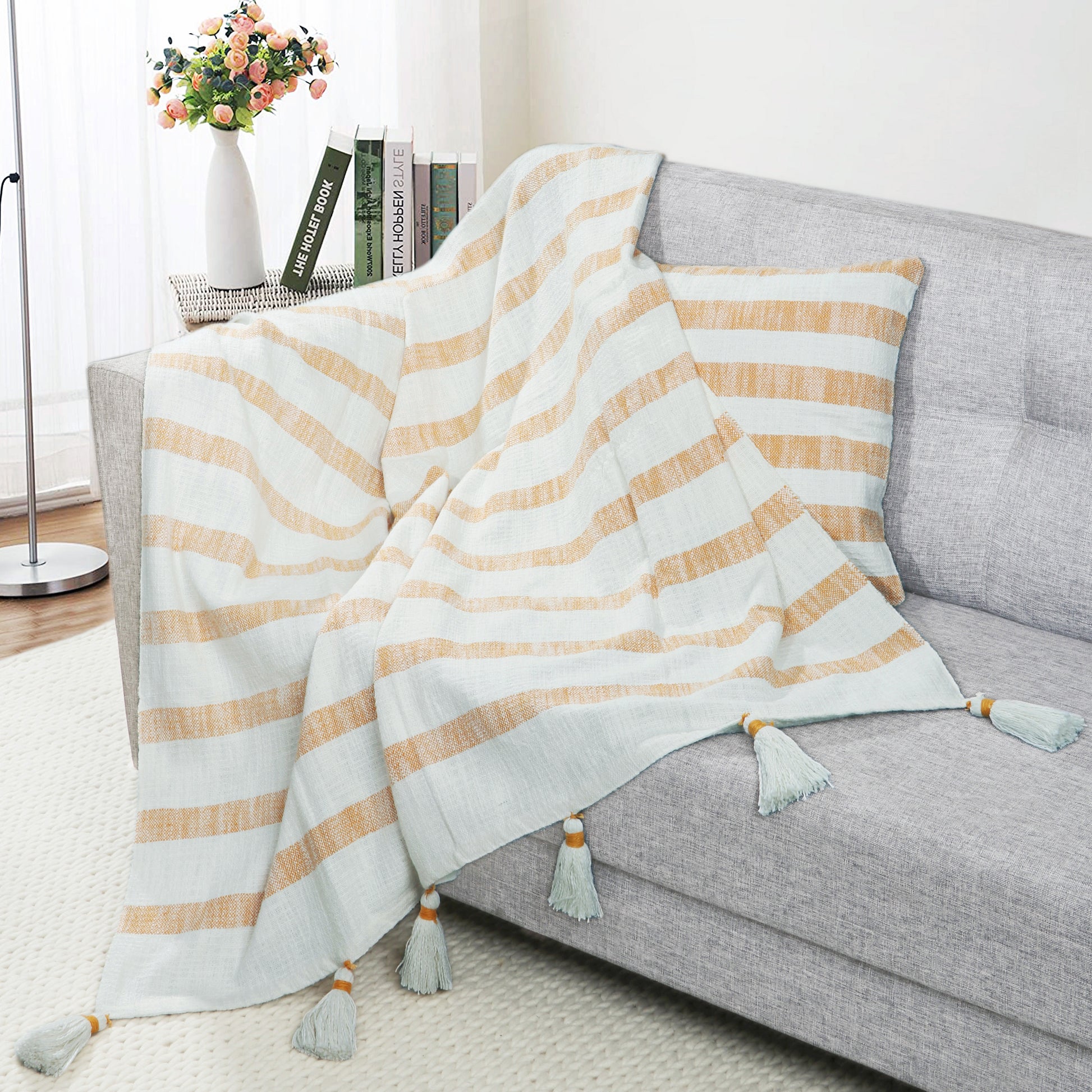 Combo Deal-Throw Blanket and Pillow Cover - TreeWool Bundle Deal#color_mustard