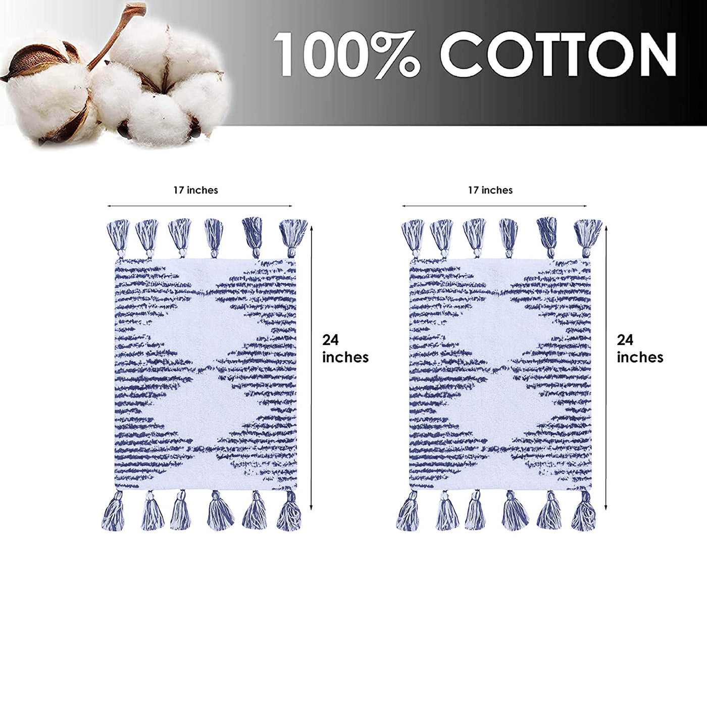 Cotton Bath Rugs Diamond Design (Set of 2) - TreeWool Bathrugs#color_navy