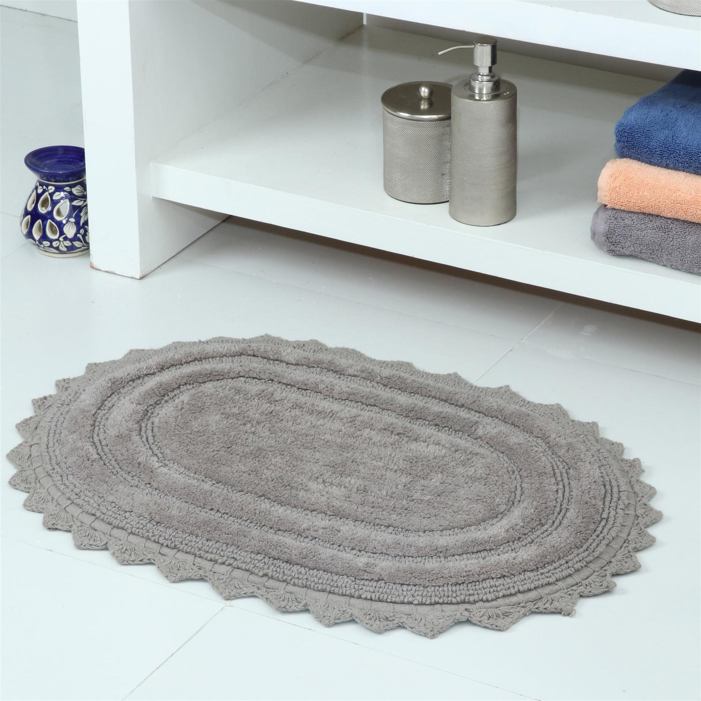 Bath Rug Reversible with Crochet Border (Set of 2)#color_oval-gray