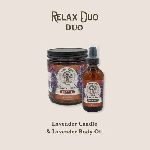 Lavender candle and body oil made by Copper Knoll Farms