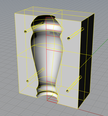 A 3D modeling workspace showing a vase-like object enclosed within a wireframe editing box. Yellow control points and lines indicate the object is in the process of being digitally sculpted or adjusted, against the backdrop of a grid that suggests a software environment for graphic design.