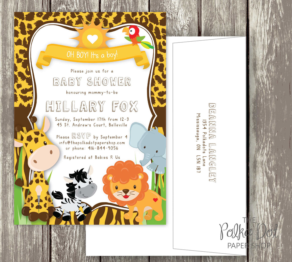 Adorable Safari Baby Shower Invitation With Cute Friendly Animals