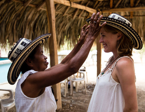 Kate Wrigley, founder of The Colombia Collective meeting the Zenu artisans