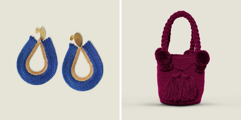 Carlota Earrings & Wayuu Small Pom Pom Bag