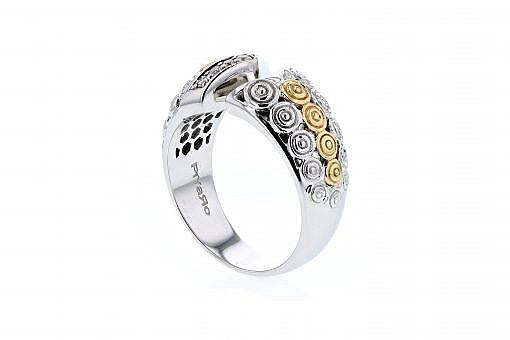 Italian sterling silver ring with 0.16ct diamonds and solid 14K yellow gold accent