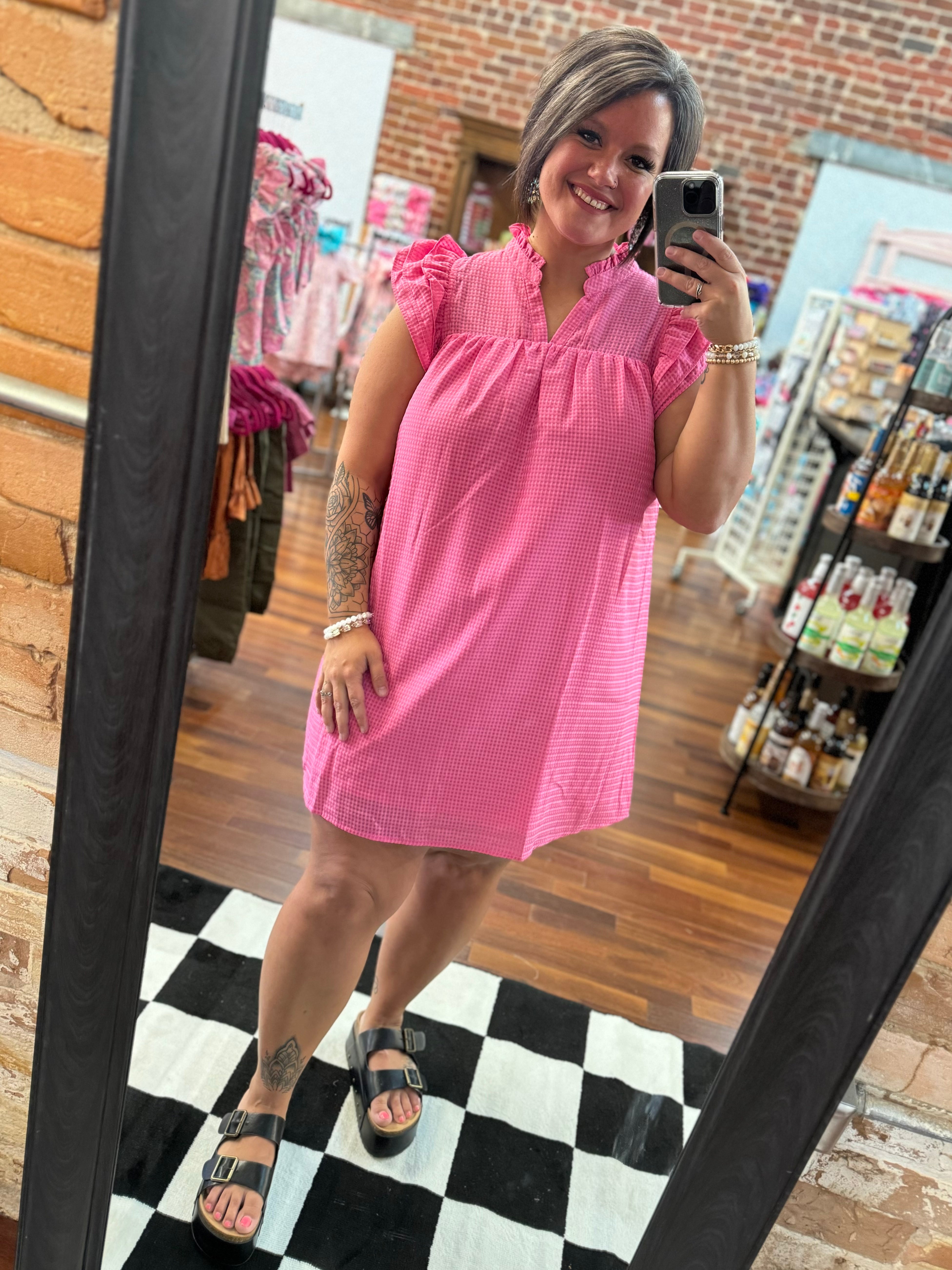Hot Pink Ruffle Sleeve Dress