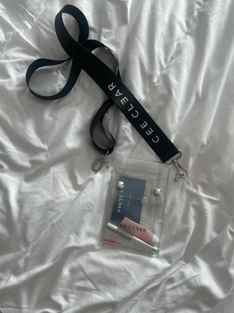 Image: CEE CLEAR Clear Cross Body Bag flat lay at the Crown Hotel Sydney