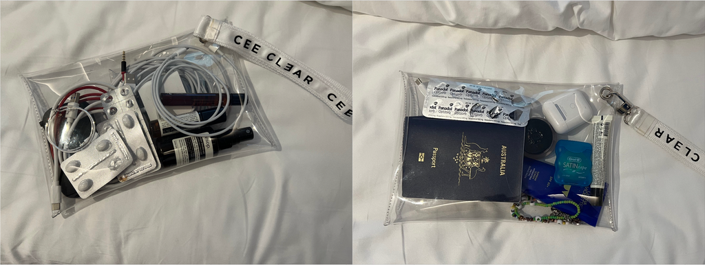 Image: CEE CLEAR Clear Purse with passport, cords and other travel essentials