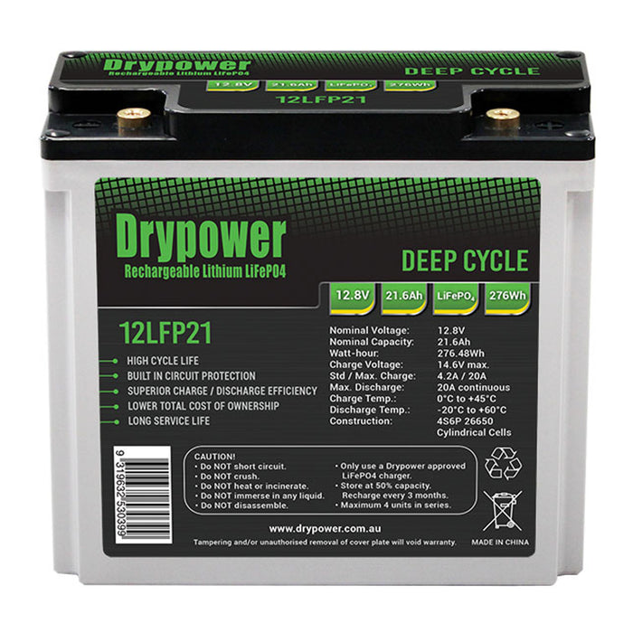 DRYPOWER 12.8V 21.6Ah Lithium Iron Phosphate (LiFePO4) Rechargeable Battery