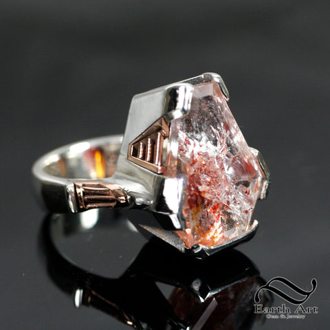 Custom hematite included quartz cocktail ring