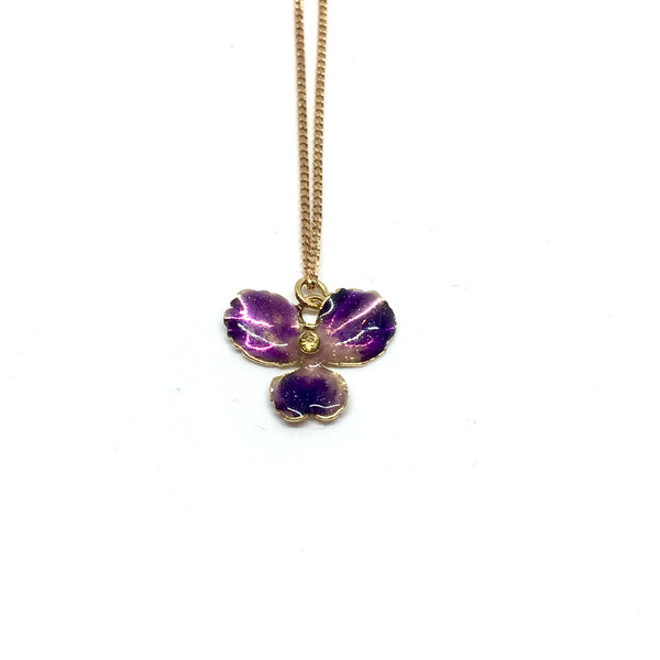 collier-pendentif-violette-fleur-email-violet-strass-chaine-plaque-or-bijou-violette