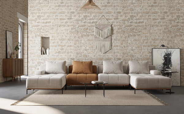 Combining different color units of Nivala Modular Sofa by Acanva