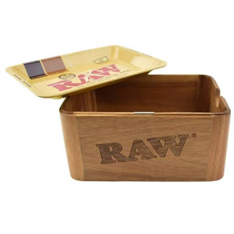 RAW SPIRIT BOX Wooden Rolling Tray Box With Cones, Papers and Tips Set 