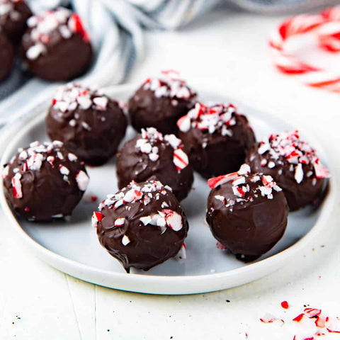 chocolate truffles with peppermint shavings