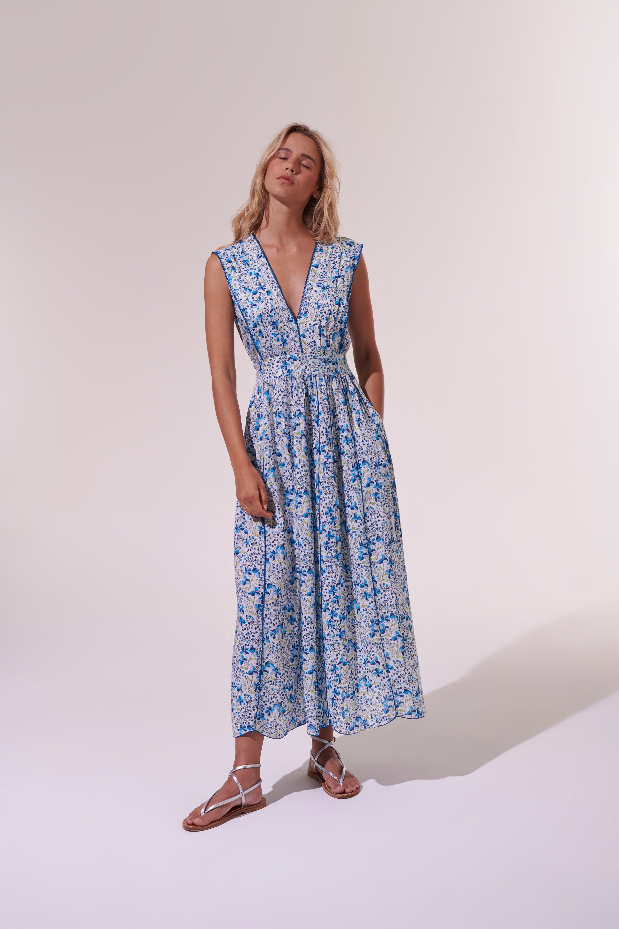 Long Dress Agnes Blue Jonquille – Toscani Australia
