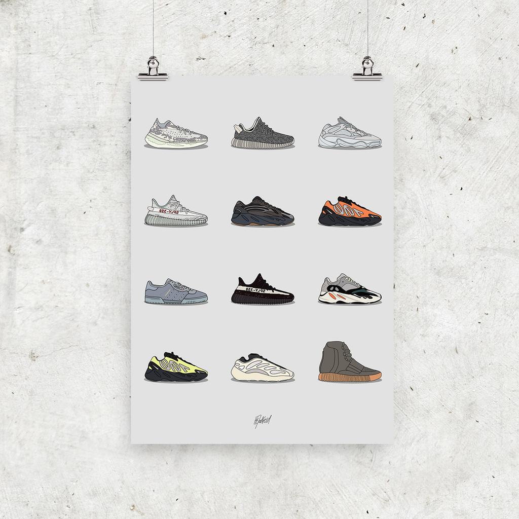 Adidas Yeezy Sneaker Collection Art Illustration Print Poster – Above the Gods US