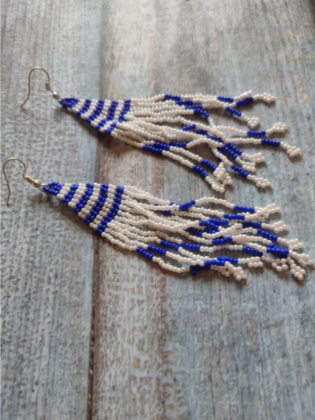 Hand Knitted Beaded Dangler Earrings