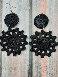 Black Hand Knitted Crochet Earrings