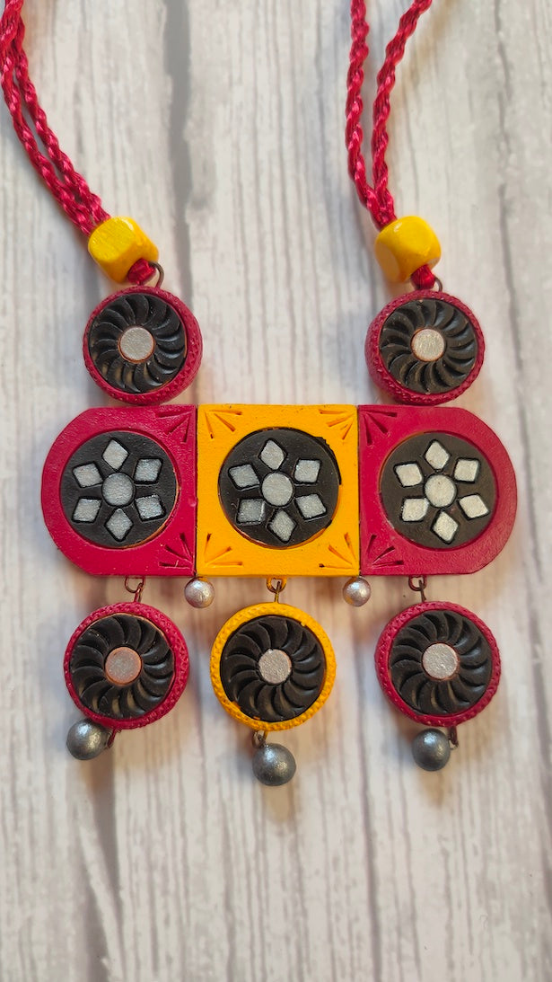 Modern Handcrafted Terracotta Clay Necklace Set