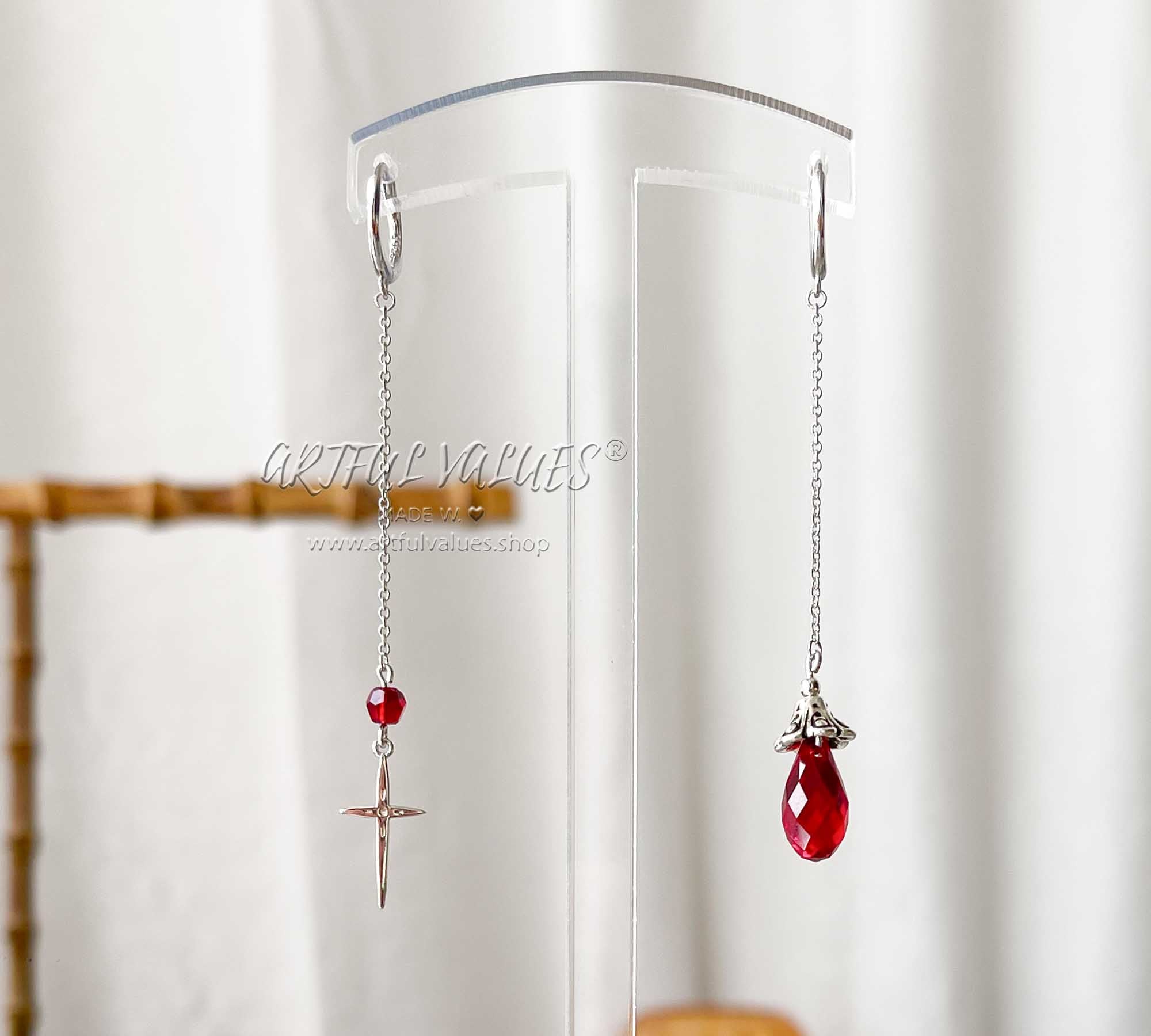 Scarlet Drop Cross Earrings