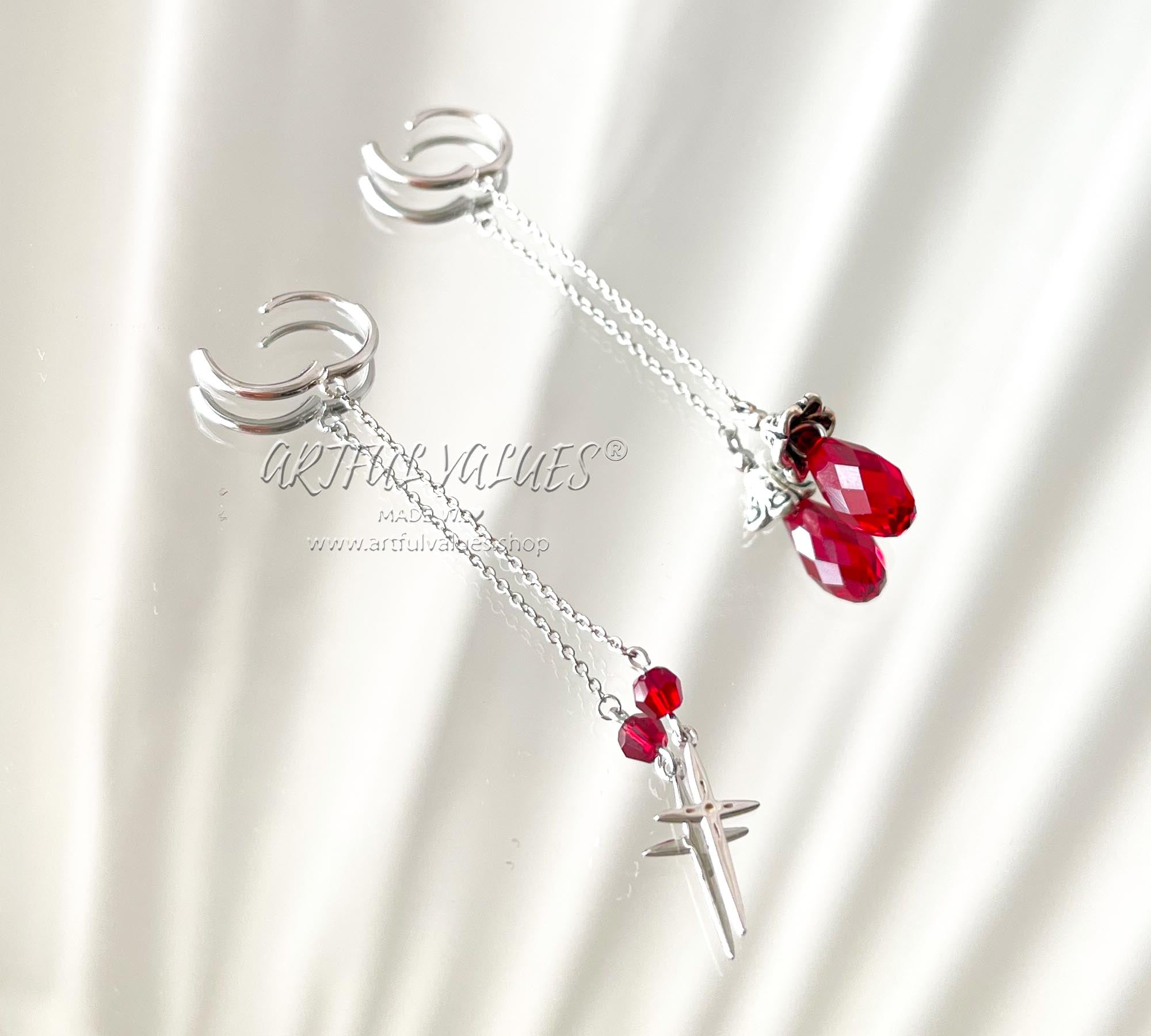 Scarlet Drop Cross Earrings