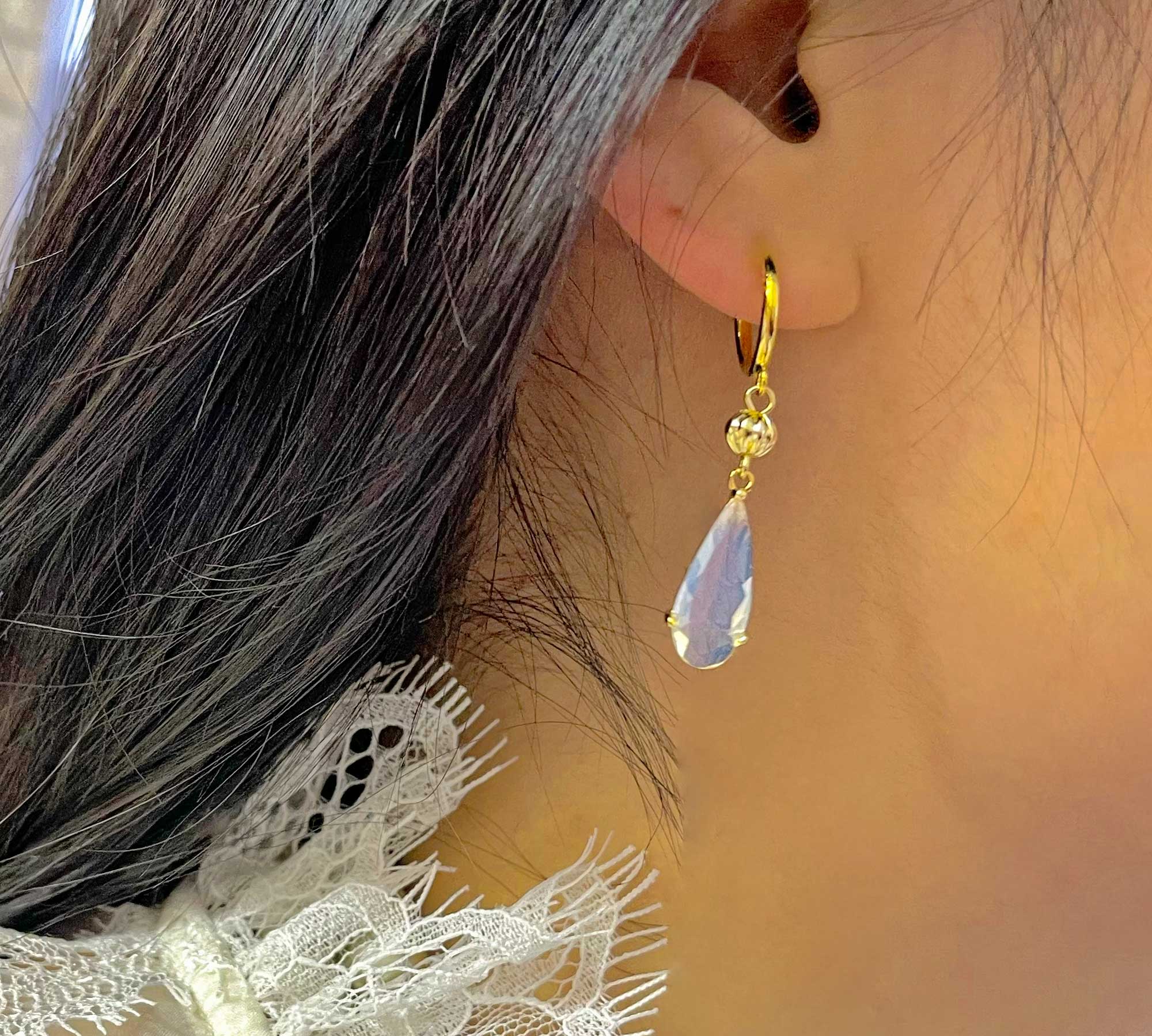 White Opal Teardrop Earrings