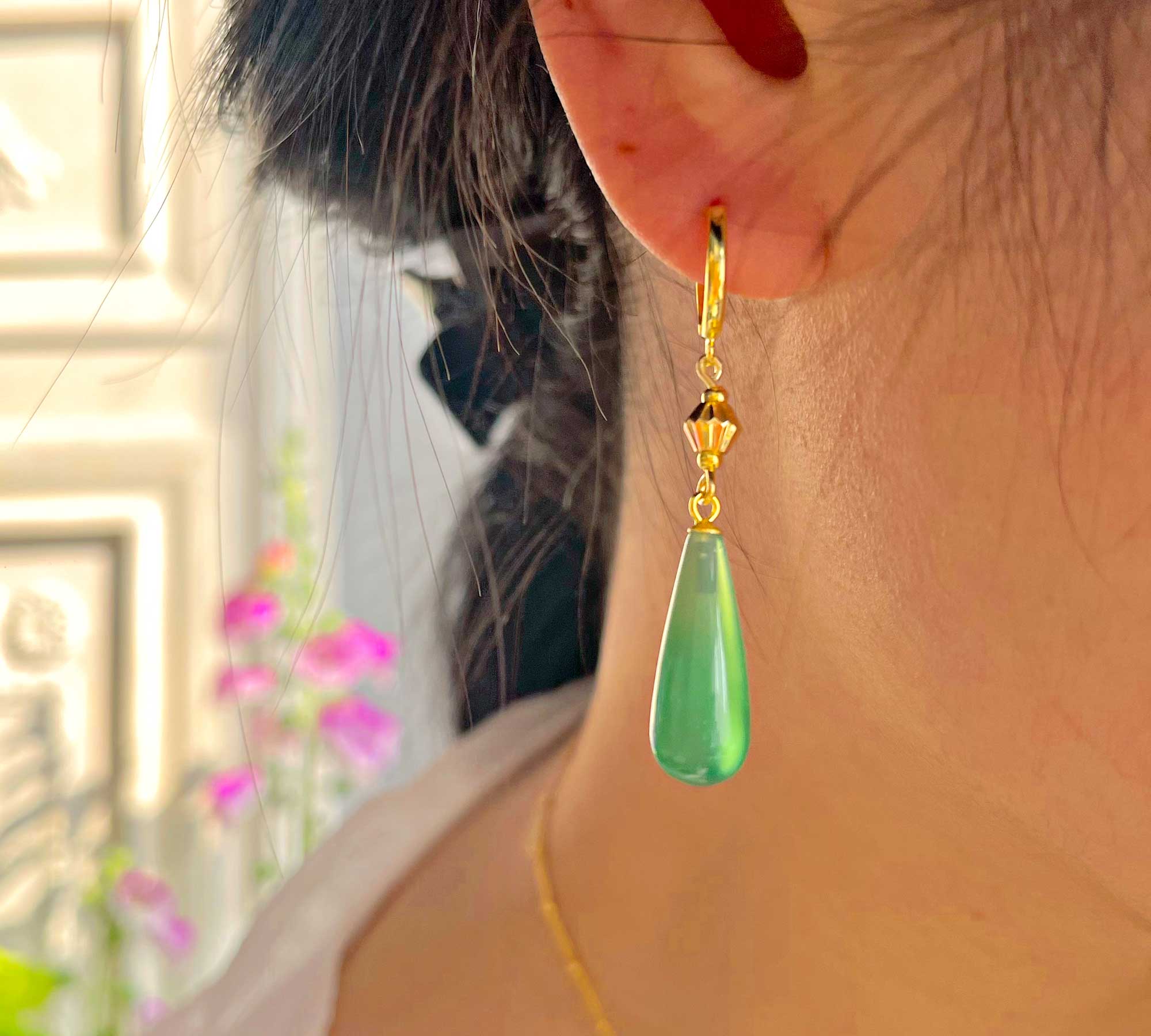 Green Agate Drop Earrings
