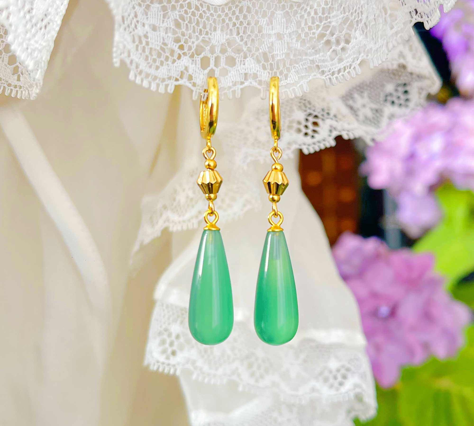 Green Agate Drop Earrings