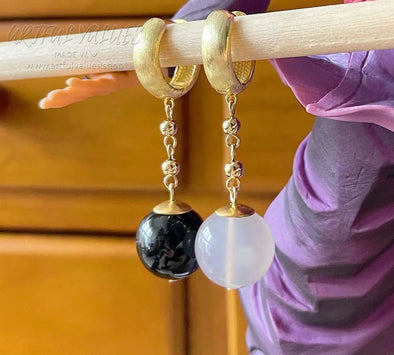 TOKYO HARVEST Natural Gemstone Agate and Stainless Steel Potara Earrings  Hypoallergenic & Nickel Free Jewelry