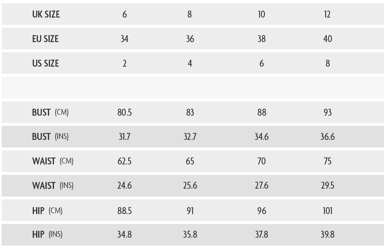 WOMENS SIZING CONVERSION CHART KIT LONDON