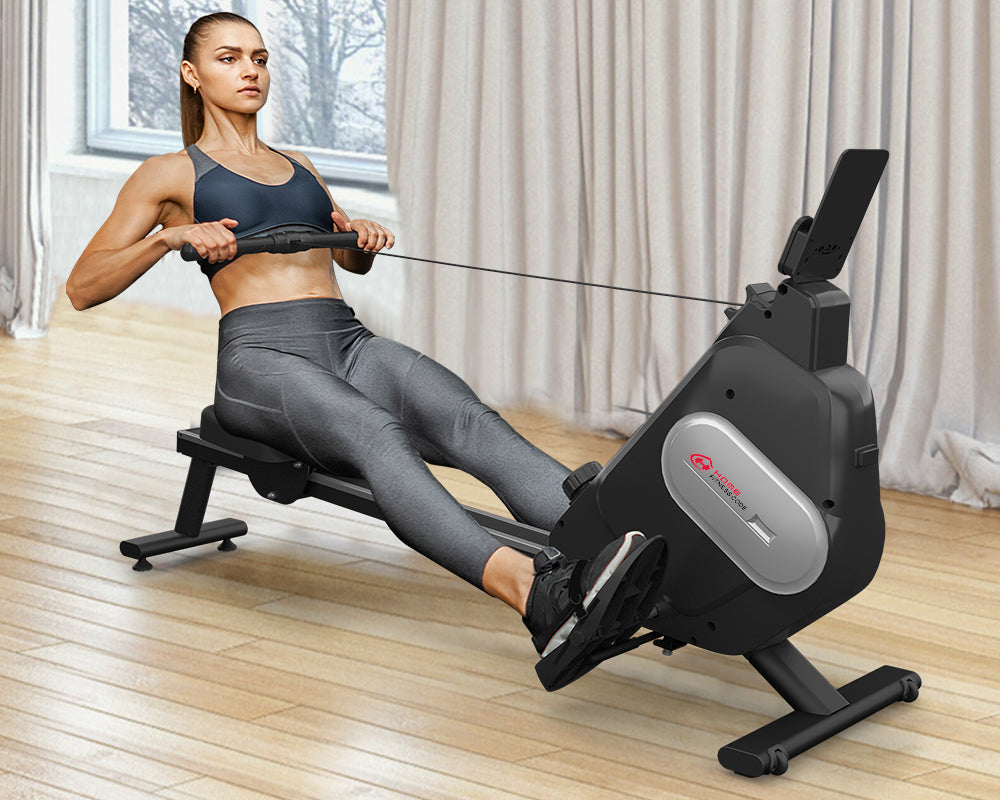 Get into the “Finish” Position on the Rowing Exercise Machine