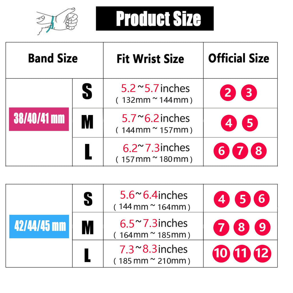 braided sport loop wrist size chart