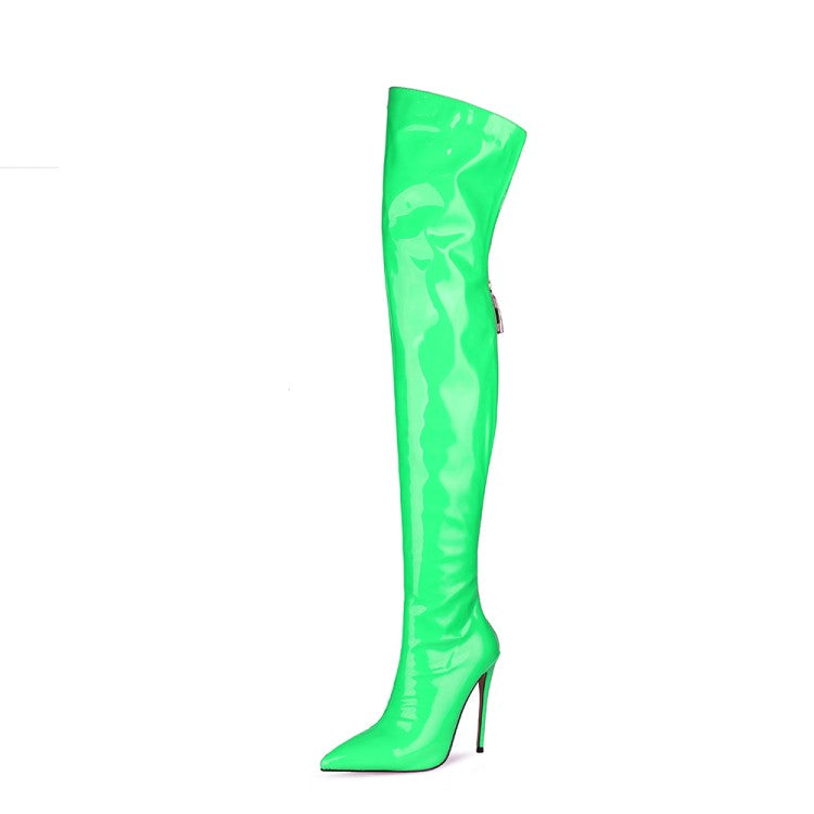 neon green over the knee boots